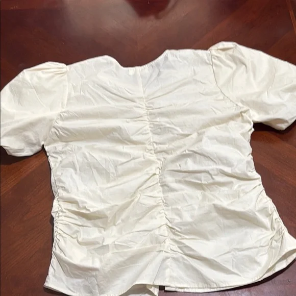 Anthropologie Bohme Cream Ruched Puff Sleeve cottage core milkmaid Frankie top - Picture 10 of 12
